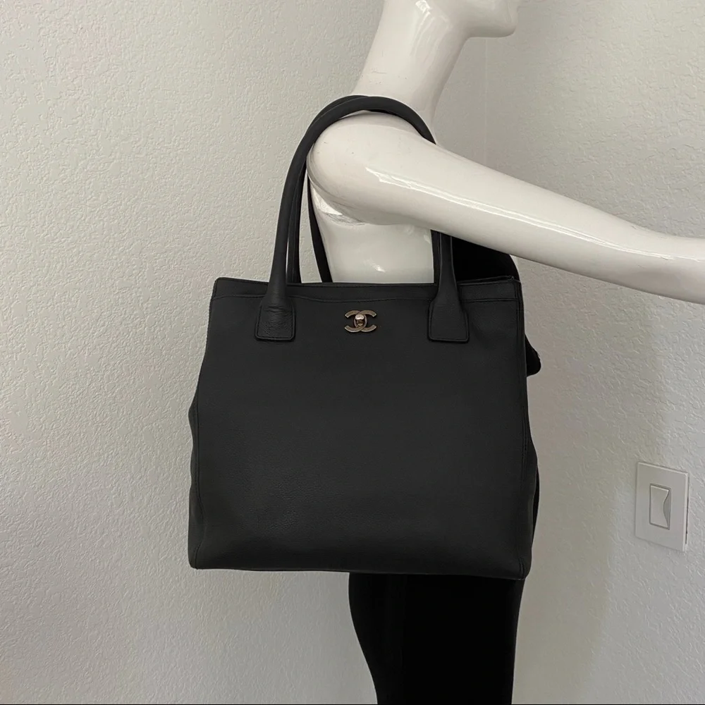 chanel black CC executive tote